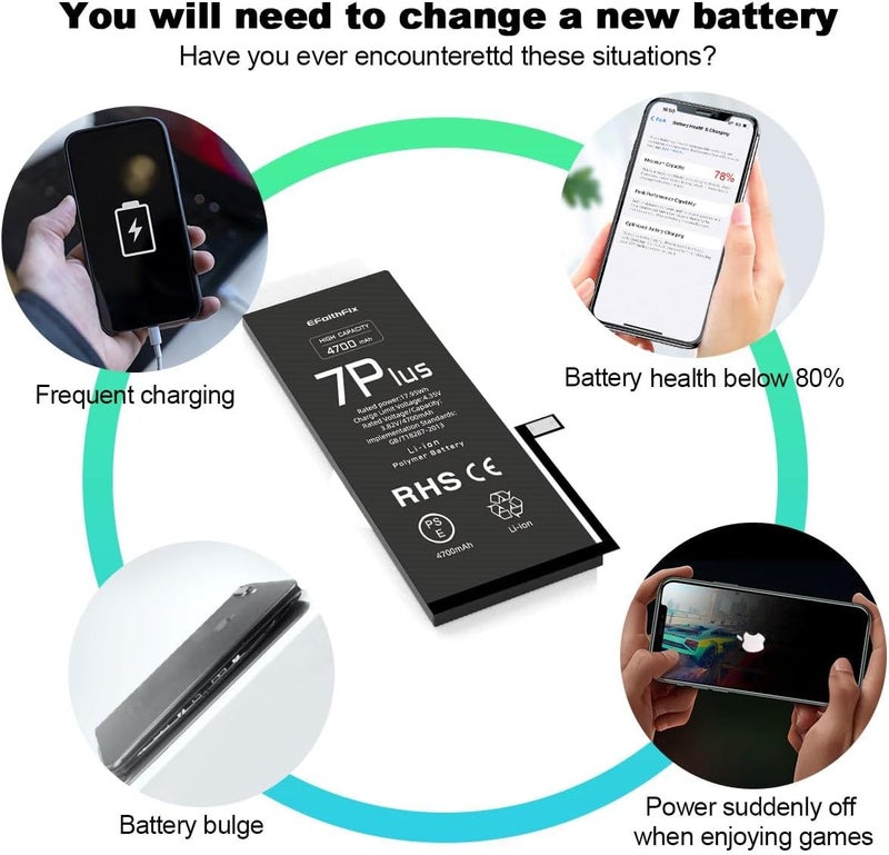 EFAITHFIX 4700mAh Upgraded Replacement Battery Compatible with iPhone 7 Plus, High Capacity New 0 Cycle A+ Battery Replacement for iPhone 7 Plus, Model A1661 A1784 A1785 with Complete Repair Tool Kit - Image 5